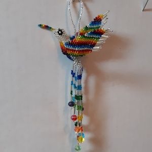 Hummingbird Beaded Glass Rainbow Key Charm Purse